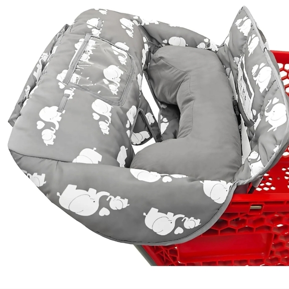 Gray Baby Shopping Cart Cover with Elephant Print - Picture 3 of 8
